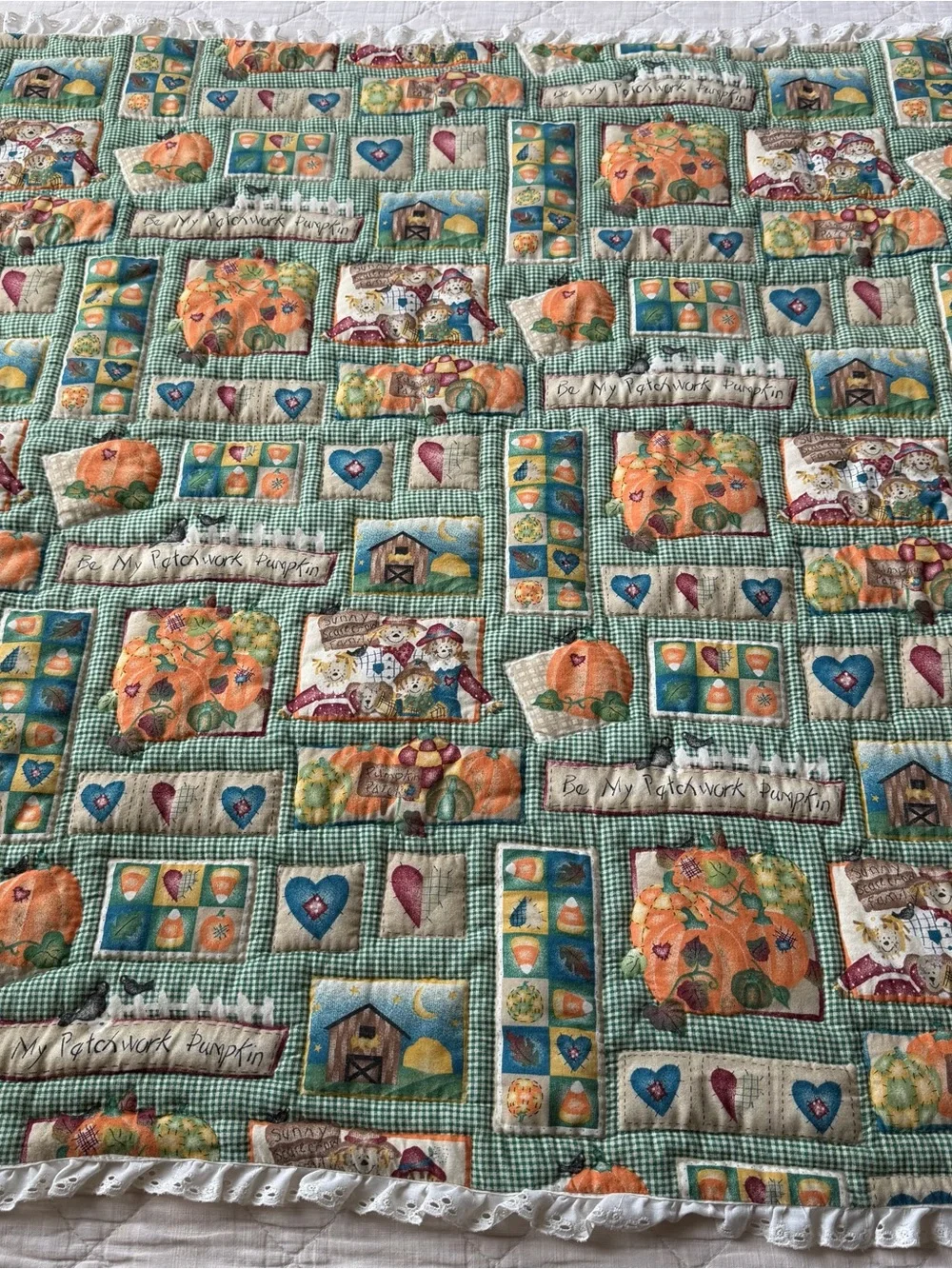 Handmade Pumpkin Quilt Throw 42x36 Cottage Fall Farmhouse Decor
